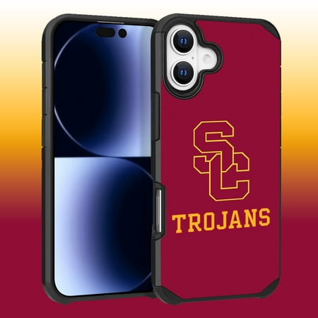 Apple iPhone 16 (6.1) - Licensed NCAA University of Southern California Trojans Logo on Red Textured Dual Layer Case