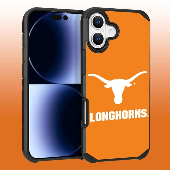 Apple iPhone 16 (6.1) - Licensed NCAA University of Texas at Austin Longhorns Logo on Yellow Textured Dual Layer Case