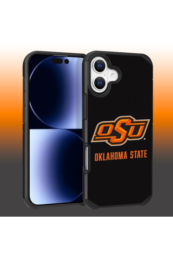 Apple iPhone 16 (6.1) - Licensed NCAA of Oklahoma State University Cowboys & Cowgirls Logo on Orange Textured Dual Layer Case