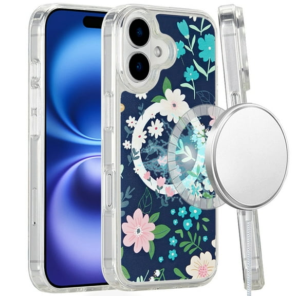 For Apple iPhone 16 (6.1") Magsafe Case Cute Pattern Design Durable Shockproof SlimTPU Hard Back [Compatible with Magsafe] Cover, XPM Phone Case [Galaxy Floral]