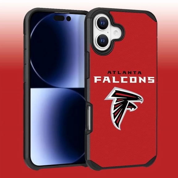 Apple iPhone 16 (6.1) - NFL Licensed Atlanta Falcons Team Logo on Red Textured Dual Layer Case