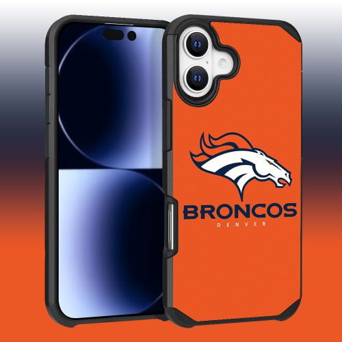 Apple iPhone 16 (6.1) - NFL Licensed Denver Broncos Team Logo on Orange Textured Dual Layer Case