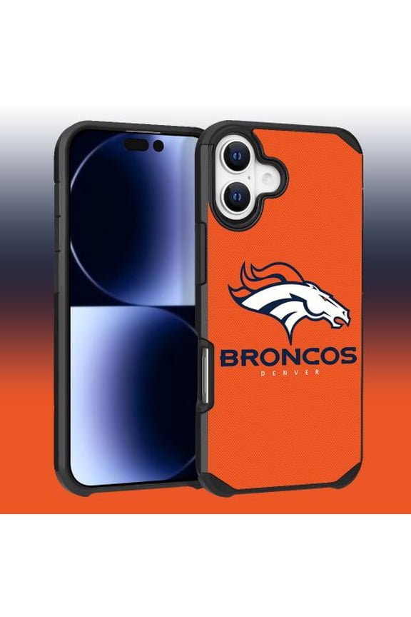 Apple iPhone 16 (6.1) - NFL Licensed Denver Broncos Team Logo on Orange Textured Dual Layer Case