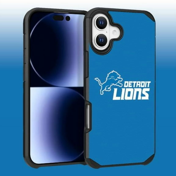 Apple iPhone 16 (6.1) - NFL Licensed Detroit Lions Team Logo on Blue Textured Dual Layer Case