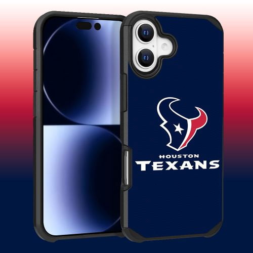 Apple iPhone 16 (6.1) - NFL Licensed Houston Texans Team Logo on Blue Textured Dual Layer Case