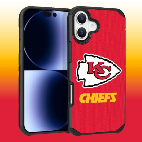 Apple iPhone 16 (6.1) - NFL Licensed Kansas City Chiefs Team Logo on Red Textured Dual Layer Case