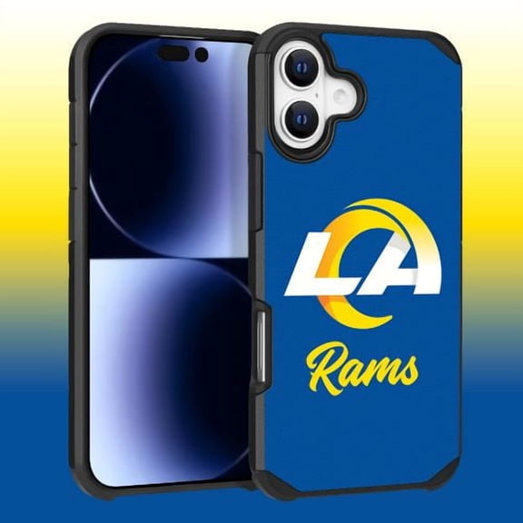 Apple iPhone 16 (6.1) - NFL Licensed Los Angeles Rams Team Logo on Blue Textured Dual Layer Case