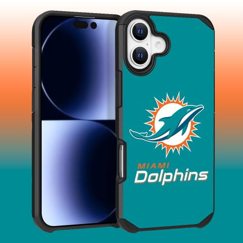 Apple iPhone 16 (6.1) - NFL Licensed Miami Dolphins Team Logo on Green Textured Dual Layer Case