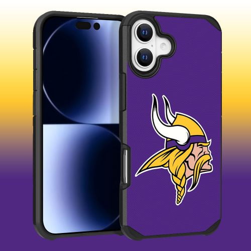 Apple iPhone 16 (6.1) - NFL Licensed Minnesota Vikings Team Logo on Purple Textured Dual Layer Case