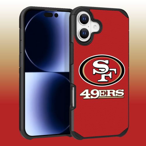 Apple iPhone 16 (6.1) - NFL Licensed San Francisco 49ers Team Logo on Red Textured Dual Layer Case