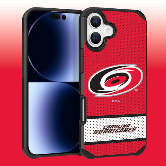Apple iPhone 16 (6.1) - NHL Licensed Carolina Hurricanes Team Logo on Jersey Textured Dual Layer Case