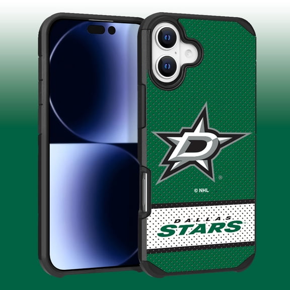 Apple iPhone 16 (6.1) - NHL Licensed Dallas Stars Team Logo on Jersey Textured Dual Layer Case