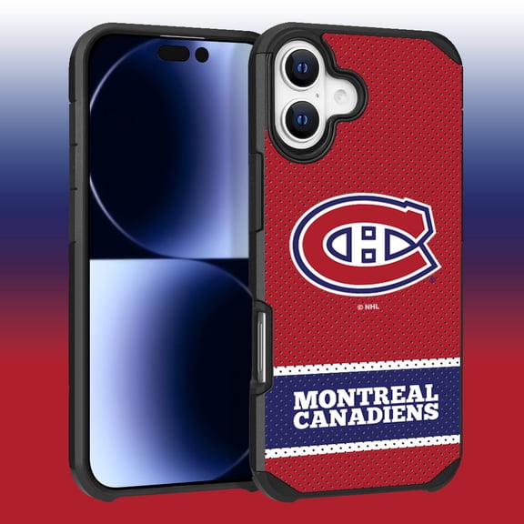 Apple iPhone 16 (6.1) - NHL Licensed Montreal Canadiens Team Logo on Jersey Textured Dual Layer Case