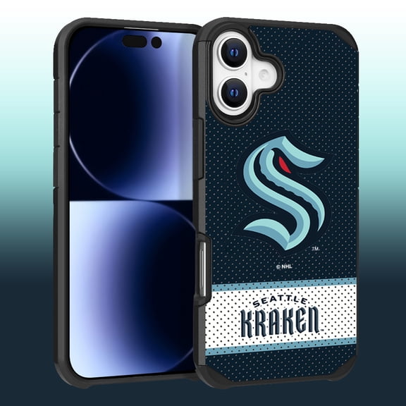 Apple iPhone 16 (6.1) - NHL Licensed Seattle Kraken Team Logo on Jersey Textured Dual Layer Case