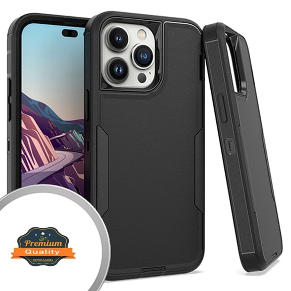 For Apple iPhone 16 (6.1") Tough Hybrid Shockproof Silicone Rubber TPU + Hard PC Heavy Duty Three Layer Armor Protection Phone Case Cover Fit iPhone 16, Black