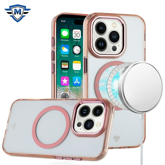 For Apple iPhone 16 (6.1") Transparent Hybrid Circle Ring Magnetic Compatible with MagSafe Color Frame Metal Buttons Cover ,Xpm Phone Case [ Rose Gold ]