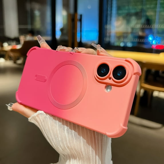 for Apple iPhone 16 Case Magnetic, Compatible with Magsafe Slim Fit Gradient Color Stylish Back Cover Shockproof Drop Protective Bumper Phone Case for Apple iPhone 16, Rose