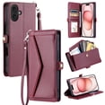 thumbnail image 1 of For Apple iPhone 16 Case Wallet, Cards Holder RFID Blocking Crossbody Shoulder Strap Hand Wrist Bumper Shockproof Flip Cover Stand Protective PU Leather Phone Case for iPhone 16, Winered, 1 of 9