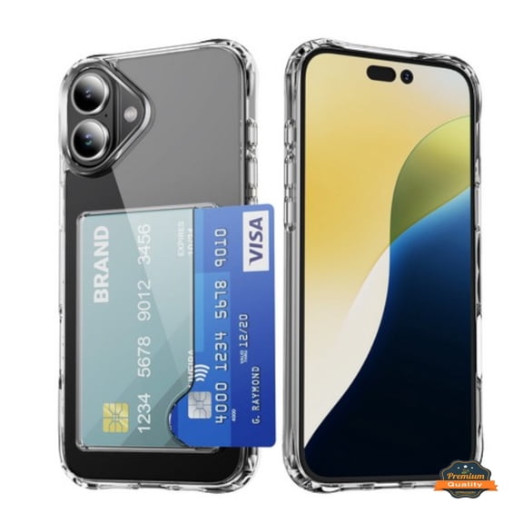 Apple iPhone 16 Plus (6.7") Clear Transparent Wallet with Credit Card Holder (Hold 2 Cards) TPU Protective PC Acrylic Slim