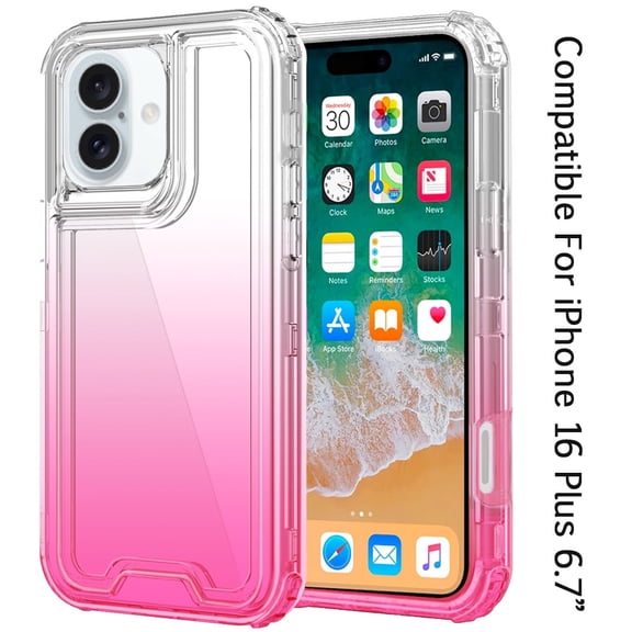 For Apple iPhone 16 Plus (6.7") Hybrid 3in1 Clear Two Color Tone Transparent Shockproof Rubber TPU + Hard Protective Frame Cover ,Xpm Phone Case [ Clear + Pink ]