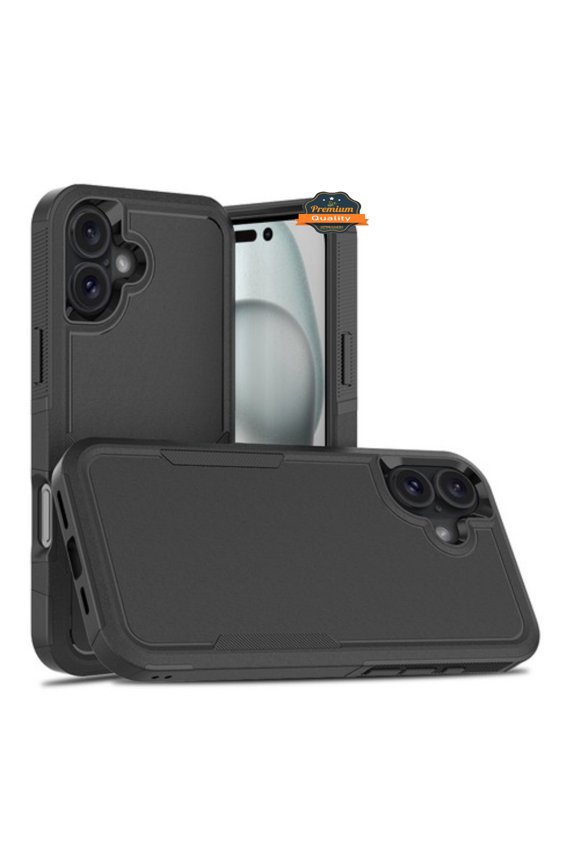 For Apple iPhone 16 Plus (6.7") Hybrid Bumper Dual Layer TPU + PC Heavy-Duty Military-Grade Rubber Defender Protective Phone Case Cover by Xpression - Black