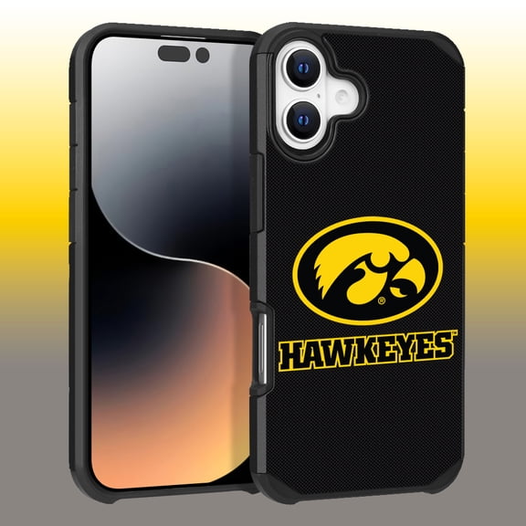 Apple iPhone 16 Plus (6.7) - Licensed NCAA University of Iowa Hawkeyesl logo on Black Textured Dual Layer Case