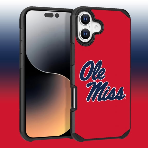 Apple iPhone 16 Plus (6.7) - Licensed NCAA University of Mississippi Ole Miss Rebels Logo on Blue Textured Dual Layer Case