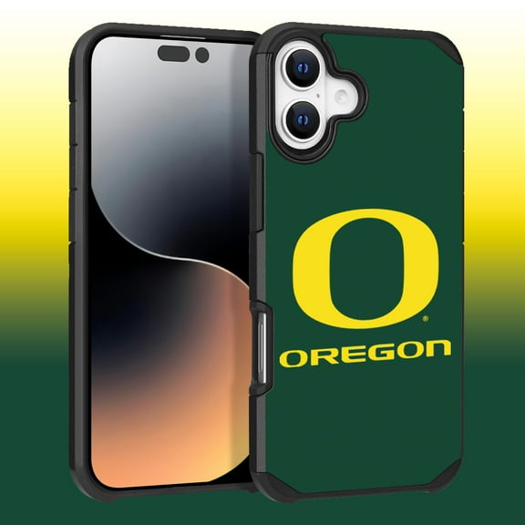 Apple iPhone 16 Plus (6.7) - Licensed NCAA University of Oregon Ducks Logo on Green Textured Dual Layer Case