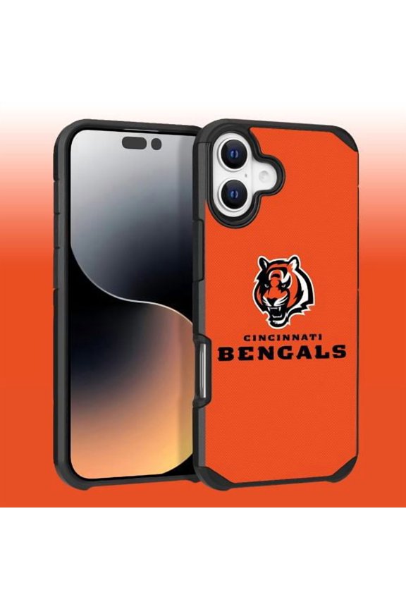 Apple iPhone 16 Plus (6.7) - NFL Licensed Cincinnati Bengals Team Logo on Orange Textured Dual Layer Case