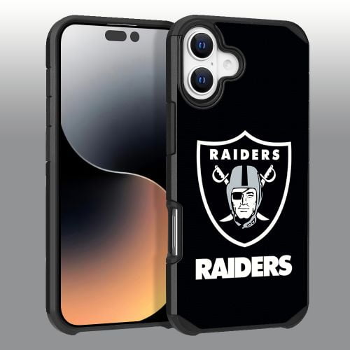 Apple iPhone 16 Plus (6.7) - NFL Licensed Las Vegas Raiders Team Logo on Black Textured Dual Layer Case