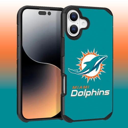Apple iPhone 16 Plus (6.7) - NFL Licensed Miami Dolphins Team Logo on Green Textured Dual Layer Case