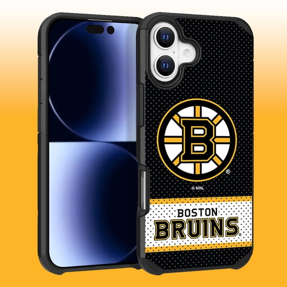 Apple iPhone 16 Plus (6.7) - NHL Licensed Boston Bruins Team Logo on Jersey Textured Dual Layer Case