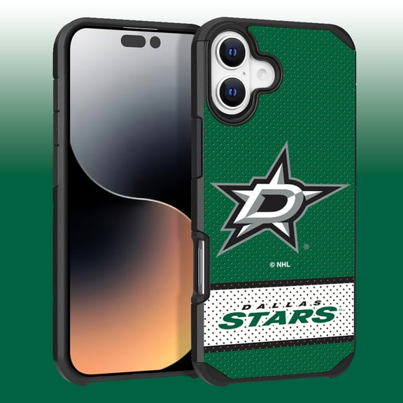 Apple iPhone 16 Plus (6.7) - NHL Licensed Dallas Stars Team Logo on Jersey Textured Dual Layer Case