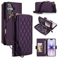thumbnail image 1 of For Apple iPhone 16 Plus 6.7"【RFID Blocking 】Diamond Grid Wallet Case Magnetic Flip Cover 7-Card Slots Zipper Pocket With Detachable Shoulder Strap And Wrist Strap,Violet,For iPhone 16 Plus, 1 of 9