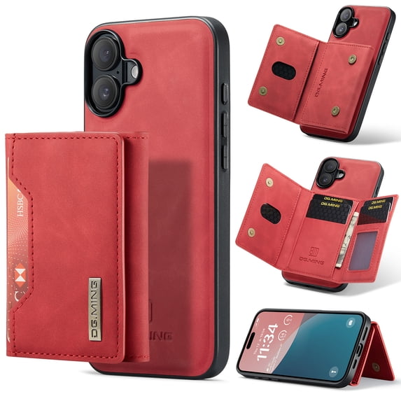 for Apple iPhone 16 Plus Case ,Magnetic Buckle Leather Detachable Wallet Cover, Card Pocket Back Flip Kickstand Shockproof Business Slim Phone Case For Apple iPhone 16 Plus,
Red