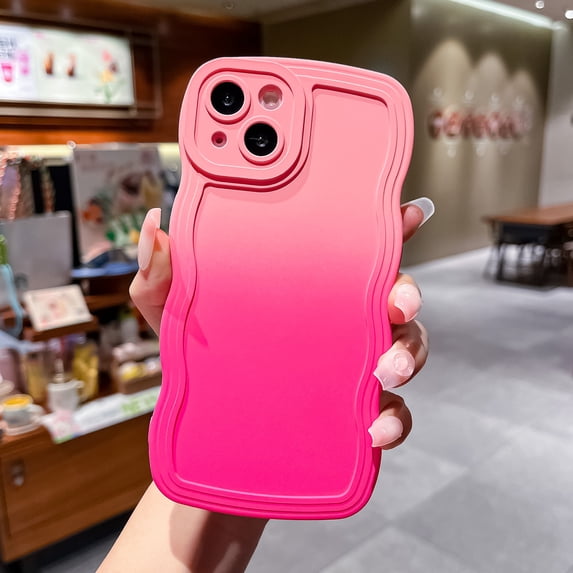 For Apple iPhone 16 Plus Case, Stylish Gradient Color Wave Frame Flexible TPU Back Cover Anti-Scratch Drop Proof Anti-Fingerprint Protective Slim Fit Phone Case for iPhone 16 Plus, Rose