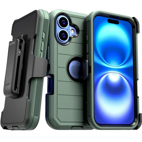 Defender Case for iPhone 16 Plus with Belt Clip, Kickstand, Dual-Layer, Army Green/Black