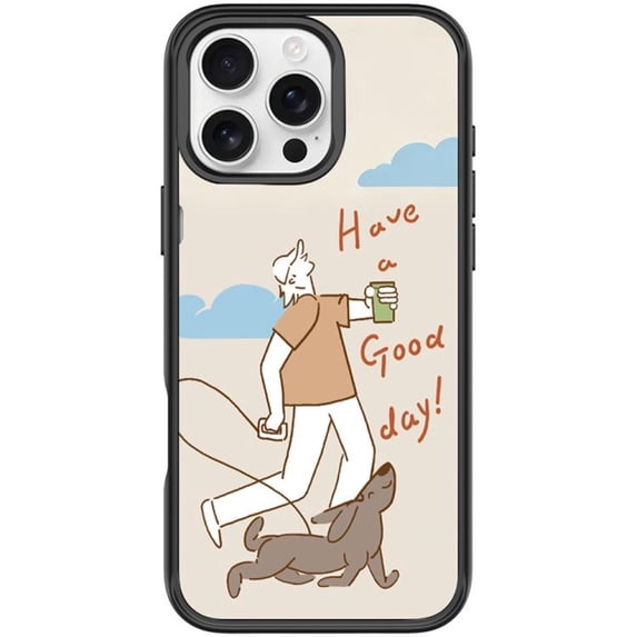 For Apple iPhone 16 Pro 6.3" Case ,Innovative Replaceable Magnetic Dog Walking Boy Cartoon Pattern Back Plate Drop Protection Slim Anti-Slip Shockproof Magnetic Phone Case,Black,For iPhone 16 Pro