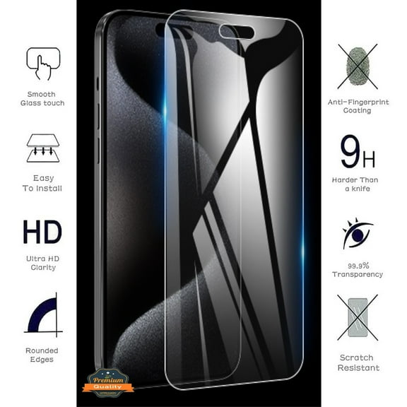 Apple iPhone 16 Pro (6.3") Clear Tempered Glass Screen Protector HD Transparent [Bubble Free, Case Friendly] 9H Glass Screen Guard
