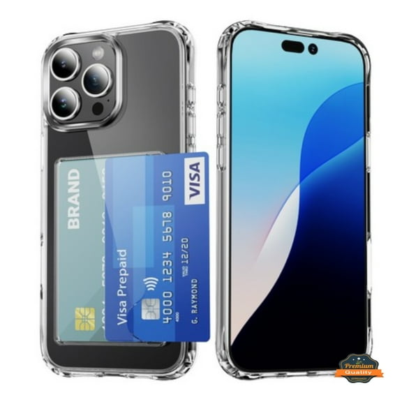 Apple iPhone 16 Pro (6.3") Clear Transparent Wallet with Credit Card Holder (Hold 2 Cards) TPU Protective PC Acrylic Slim