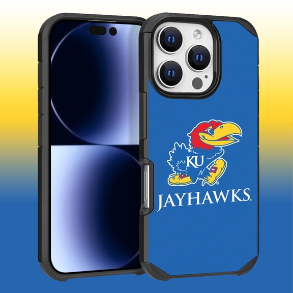 Apple iPhone 16 Pro (6.3) - Licensed NCAA University of Kansas Jayhawks logo on Blue Textured Dual Layer Case