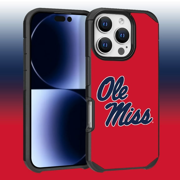 Apple iPhone 16 Pro (6.3) - Licensed NCAA University of Mississippi Ole Miss Rebels Logo on Blue Textured Dual Layer Case