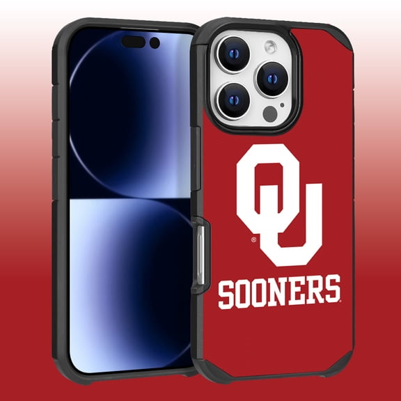 Apple iPhone 16 Pro (6.3) - Licensed NCAA University of Oklahoma Sooners Logo on Red Textured Dual Layer Case