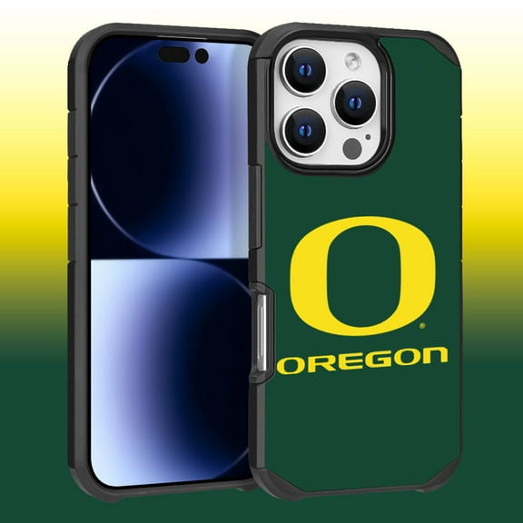 Apple iPhone 16 Pro (6.3) - Licensed NCAA University of Oregon Ducks Logo on Green Textured Dual Layer Case