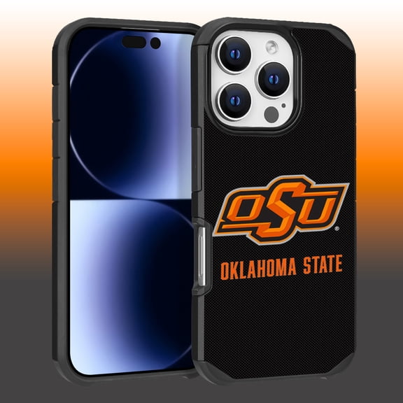Apple iPhone 16 Pro (6.3) - Licensed NCAA of Oklahoma State University Cowboys & Cowgirls Logo on Orange Textured Dual Layer Case