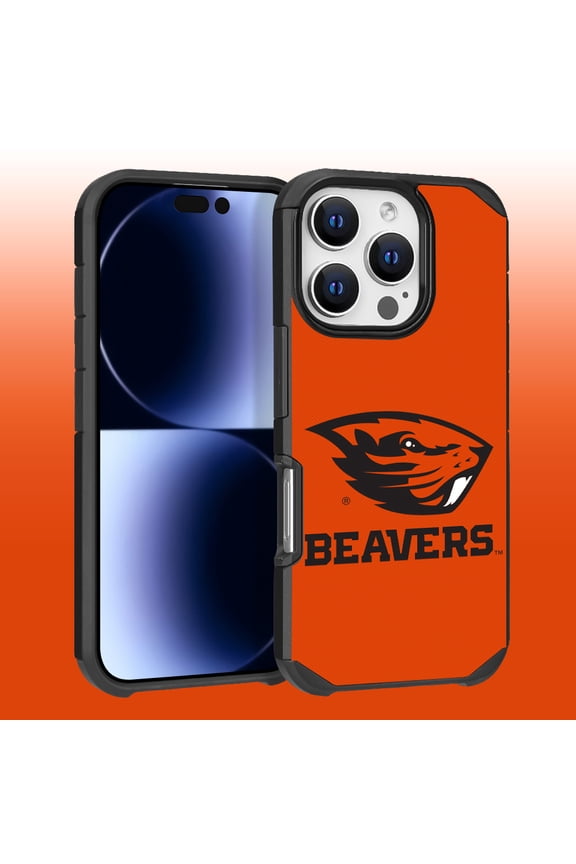 Apple iPhone 16 Pro (6.3) - Licensed NCAA of Oregon State University Beavers Logo on Orange Textured Dual Layer Case