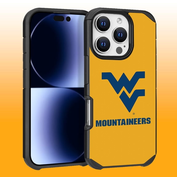 Apple iPhone 16 Pro (6.3) - Licensed NCAA of West Virginia University Moutaineers Logo on Dark Blue Textured Dual Layer Case