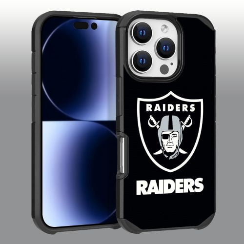 Apple iPhone 16 Pro (6.3) - NFL Licensed Las Vegas Raiders Team Logo on Black Textured Dual Layer Case