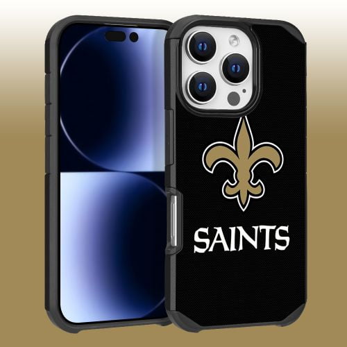 Apple iPhone 16 Pro (6.3) - NFL Licensed New Orleans Saints Team Logo on Black Textured Dual Layer Case