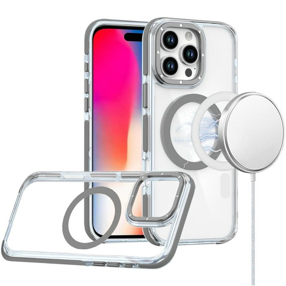 For Apple iPhone 16 Pro (6.3") Transparent back with Colorful Frame Strong Magnetic Circle [Compatible with Magsafe] Slim Shockproof Cover ,Xpm Phone Case [ Clear Gray ]